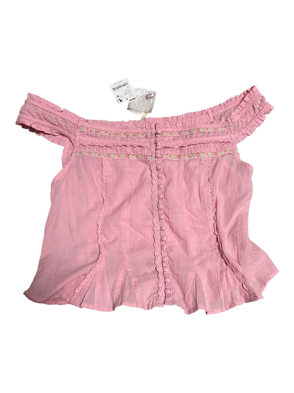NWT Free People Sweet as Pie Off-Shoulder Pink Button-Front Women's Top M - Picture 4 of 6